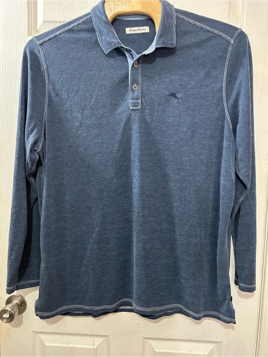 Tommy Bahama Other - Tommy Bahama Men’s 2XLT Long Sleeve Polo Shirt Blue Gray Striped Big Tall
